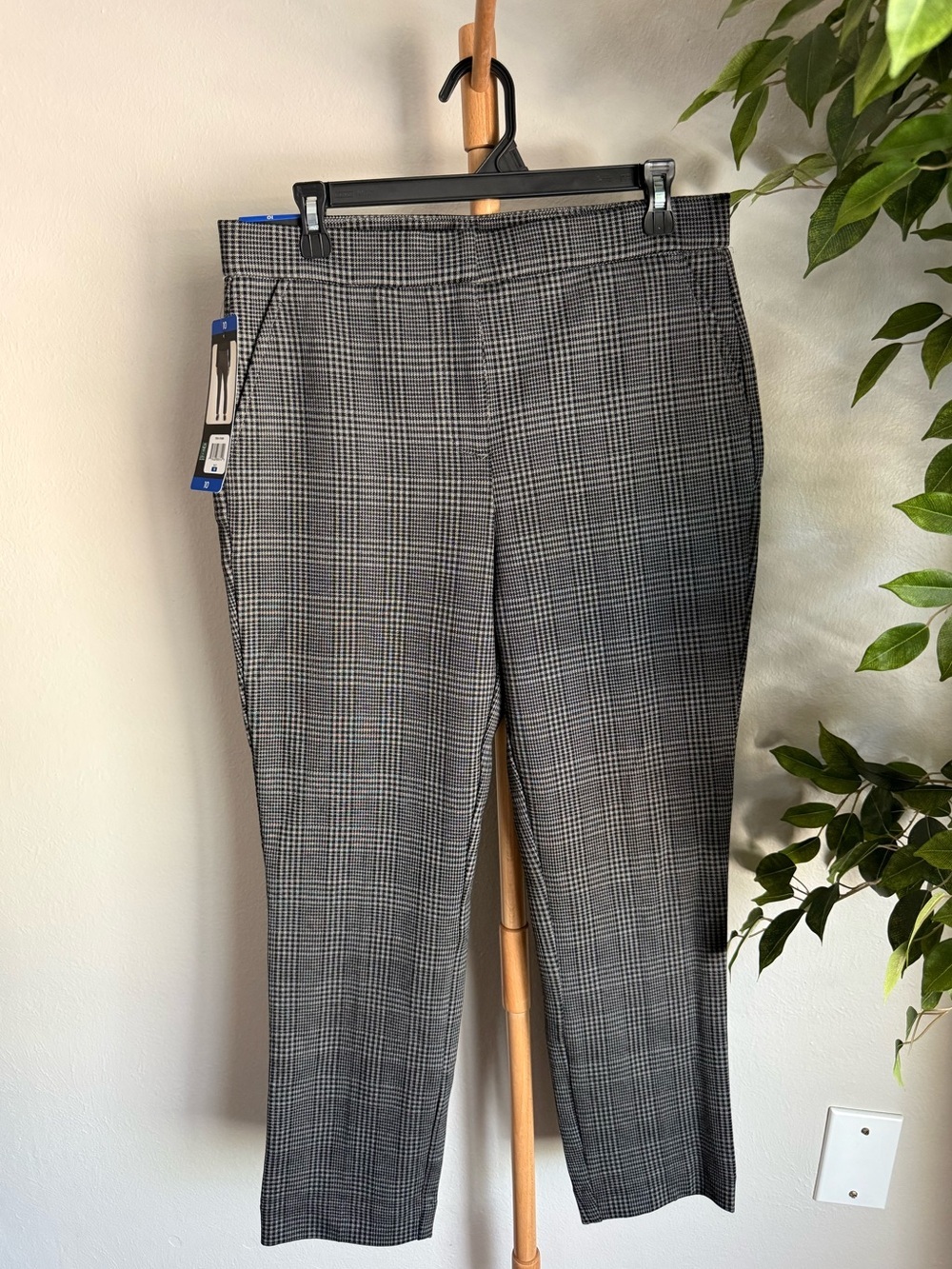 Banana Republic Ponte Pant Black & Gray Plaid High Rise Trouser Pant Size 10 NWT